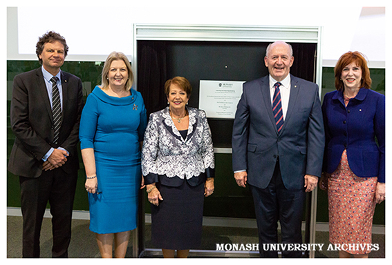 Official Opening of the Learning and Teaching Building - Chancellor Simon McKeon (left), Professor Sue Elliott, Her Excellency Lady Cosgrove, His Excellency General the Honourable Dr Sir Peter Cosgrove, Professor Margaret Gardner