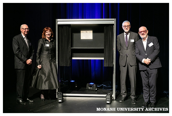 Official opening of the Ian Potter Centre for Performing Arts - Charles Goode (left), Professor Margaret Gardner, The Honourable Gavin Jennings MP, Professor Paul Grabowsky