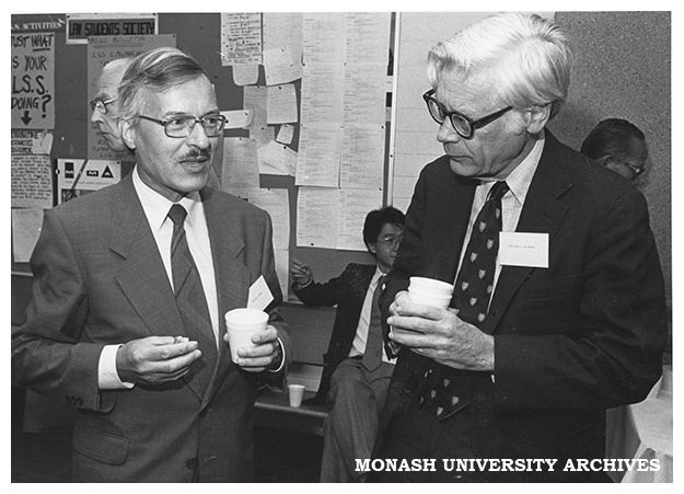 Professor Ulrich Drobnig (left) from the Max-Planck Institut and Professor Arthur von Mehren, Harvard University, at the 12th International Congress of Comparative Law