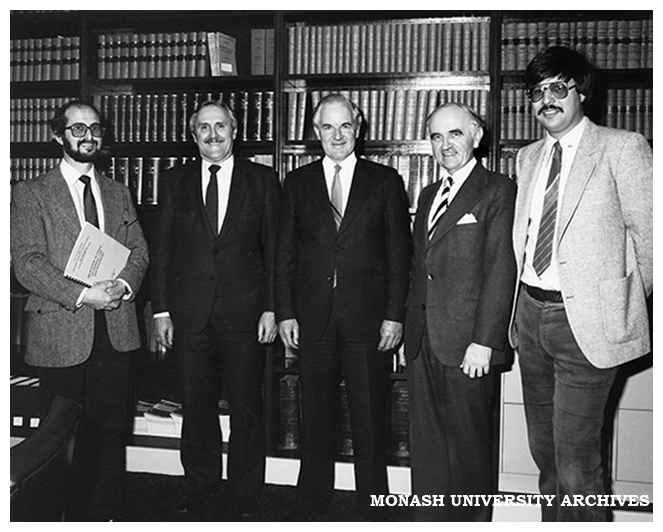 Delegation to China of experts on criminal law: Mr Richard Fox (left), Judge Peter Rendit, Mr Justice McGarvie, Professor Louis Waller and Mr Mark Weinberg
