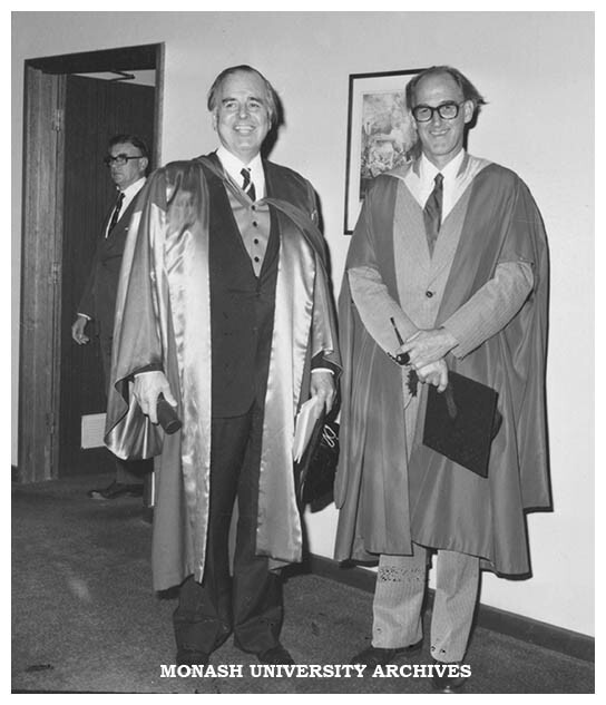 Honorary graduate Professor Rod Andrew and Professor Graeme Schofield with Registrar James Butchart in background