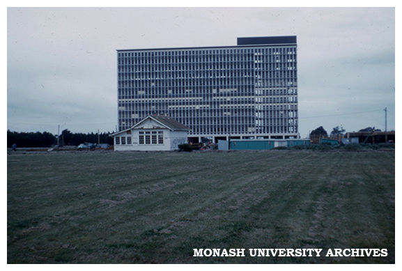 Menzies Building with Talbot Colony buildings in foreground