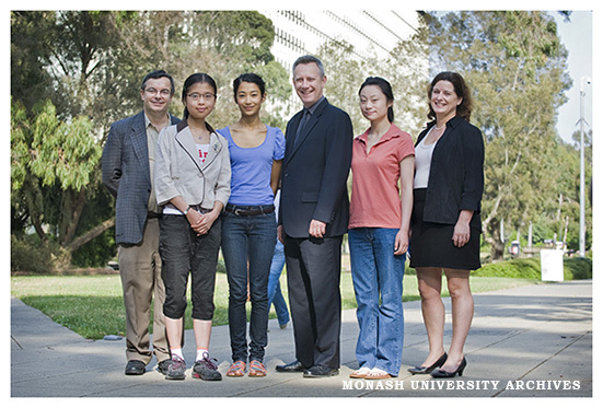 Deputy Vice Chancellor (Education) Professor Adam Shoemaker (centre) with Professor Constant Mews (left) &amp; participants in Parliament of the World's Religions event, Sheng Gu, Natalie Ngu, Karen Zhang &amp; Stephanie Rocke