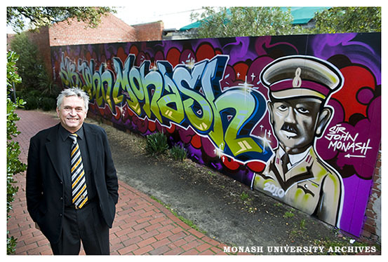 Professor Rob Willis, Director of the Caulfield Campus with new graffiti art on campus