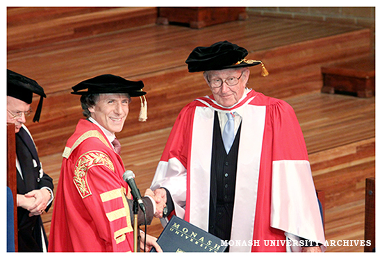 Honorary graduate former Prime Minister Malcolm Fraser with Chancellor Alan Finkel