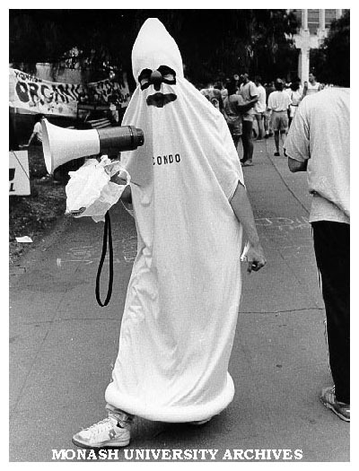 Student promoting AIDS awareness - AIDS Watch