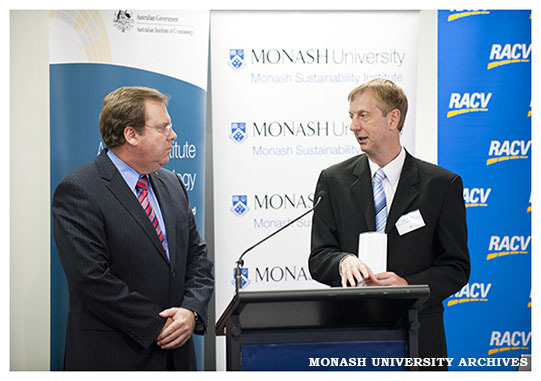 The Hon Robert McClelland MP, opening the Bushfire Arson Symposium with Professor David Griggs from the Monash Sustainability Institute