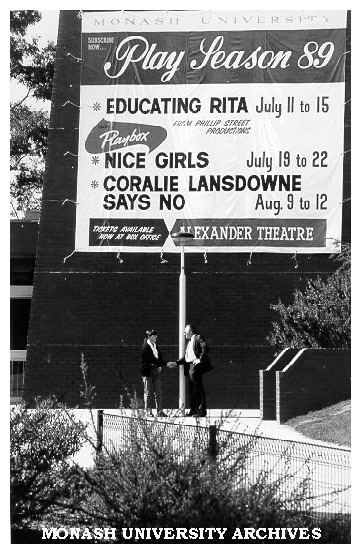 Play Season '89. Director of Alexander Theatre, Phil A'Vard (right) and property marketing manager, Ross Mollison