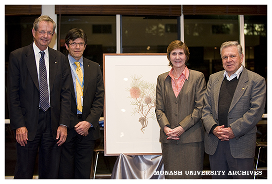 Professor Merrilyn Liddell at her farewell function, with Vice Chancellor Professor Richard Larkins, Professor Leon Piterman and Professor John Murtagh