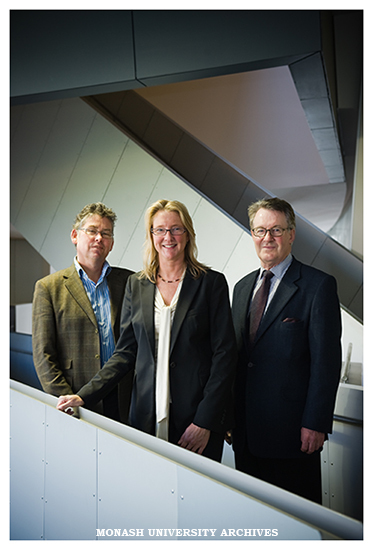 VESKI award winner Shane Murray (left) with Professor John Redmond of the Faculty of Art and Design and Julia Page, CEO of VESKI