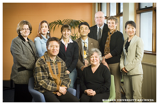 Professor Sue Willis, Dean of Education, with faculty staff and students and representatives from the South Korean Department of Education