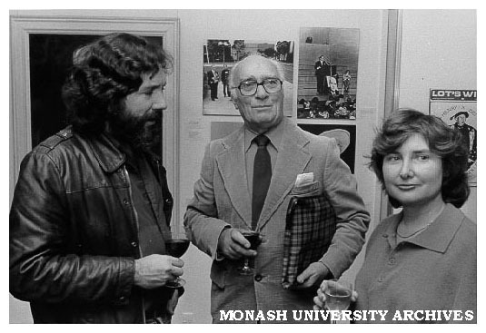 'Making Monash' opening in University Gallery. Mr Pete Steedman (left), Sir Louis Matheson, and Professor Margaret Plant