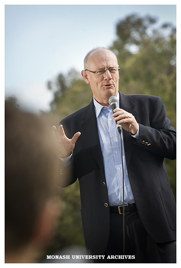 Tim Costello, Chief Executive of World Vision Australia, speaking at the Make Poverty History Festival at Clayton campus