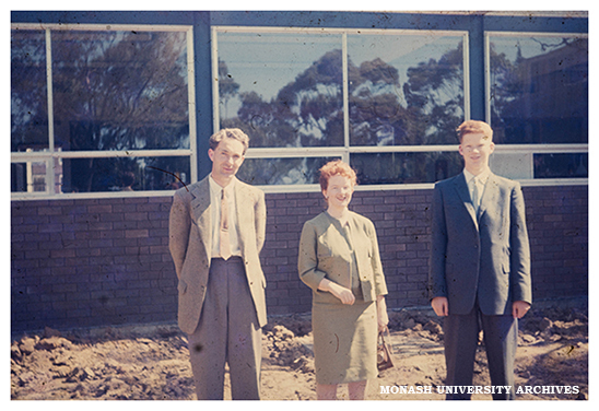 Library staff members David Darling, Anne Frazer and Murray Frazer at Clayton campus