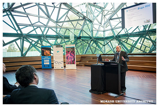 Professor Julian Rood speaking at an event to celebrate the 50th anniversary of the Department of Microbiology