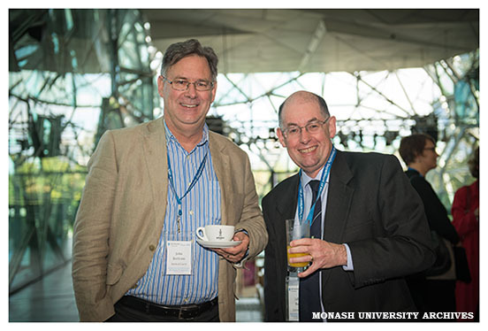 Professor John Bertram and Professor Julian Rood at an event celebrating the 50th anniversary of the Department of Microbiology