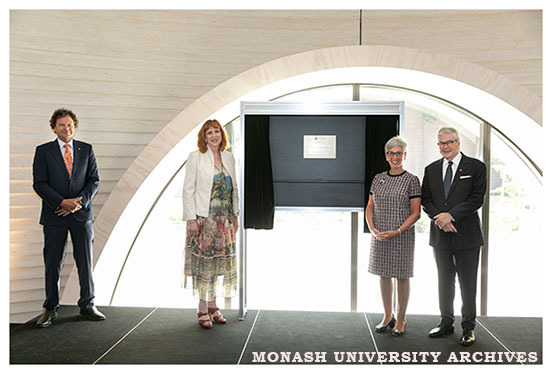 Opening of the Chancellery Building, Clayton campus; Chancellor Simon McKeon, Vice-Chancellor Margaret Gardner, the Hon Linda Dessau and Mr Anthony Howard (left to right)