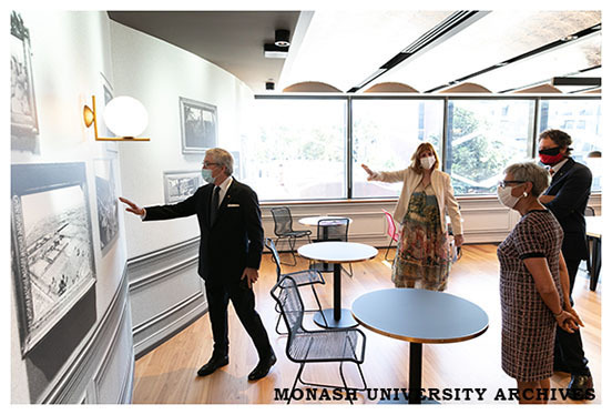 Vice-Chancellor Margaret Gardner (centre), Chancellor Simon McKeon, The Hon Linda Dessau and Mr Anthony Howard (left) tour the Chancellery Building, Clayton campus