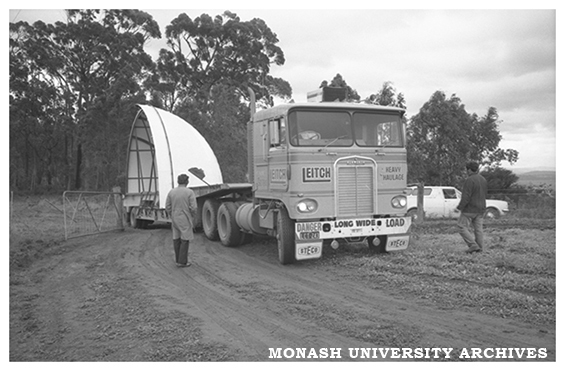Transportation of Monash Observatory dome to Mt Burnett