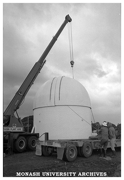 Installation of Monash Observatory dome at Mt Burnett