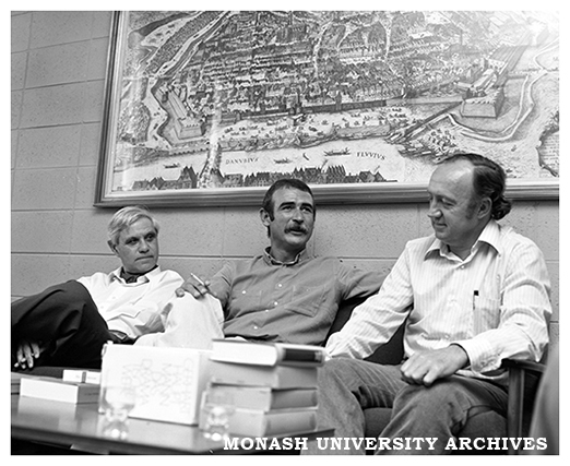Professor Leslie Bodi (left) with visiting Austrian writer, Michael Scharang (centre) and Dr Philip Thomson