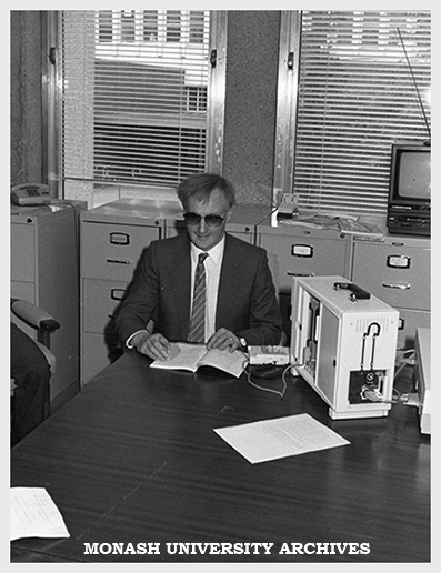 Ron McCallum of the Faculty of Law using a personal reader to convert text into speech