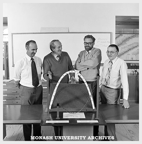 Ray Horan, Rrofessor Richard White, Dr Richard Gunstone and Professor Bill Rachinger (left to right) with a joint Faculty of Education and Physics Department exhibit