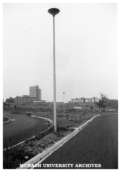Light pole with north east halls behind