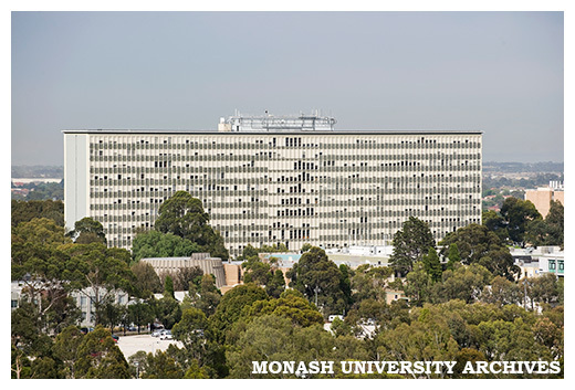 Raised view of Menzies Building from east of Clayton campus