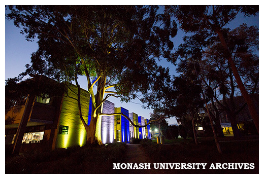 Campus Centre lit up at night