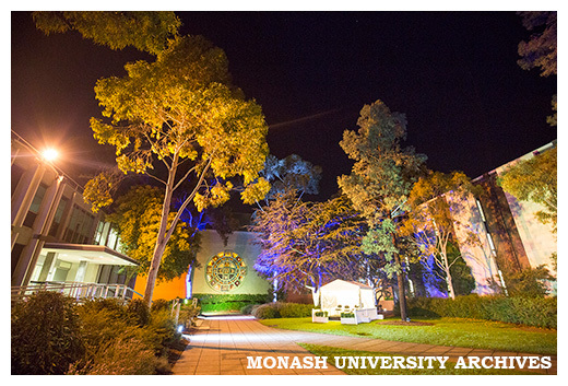 Forum at night, looking towards Robert Blackwood Hall
