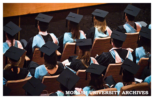 Graduands sitting in graduation ceremony, Robert Blackwood Hall