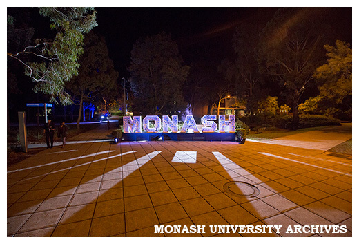 "Monash" sign with keyrings, used as part of May 2015 graduations