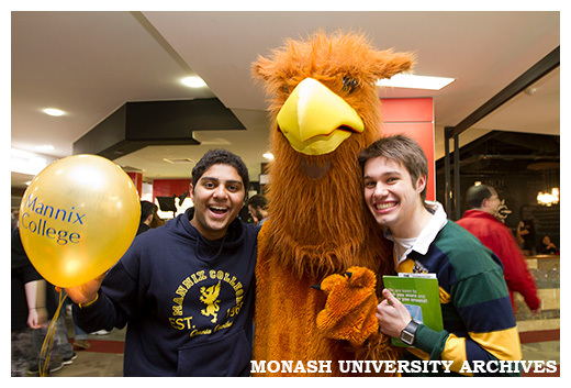 Mannix College - students with Gryphon mascot - Clayton Open Day 2012