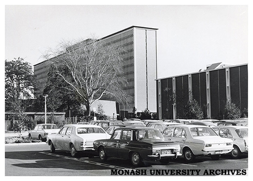 Menzies building and Louis Matheson Library from carpark
