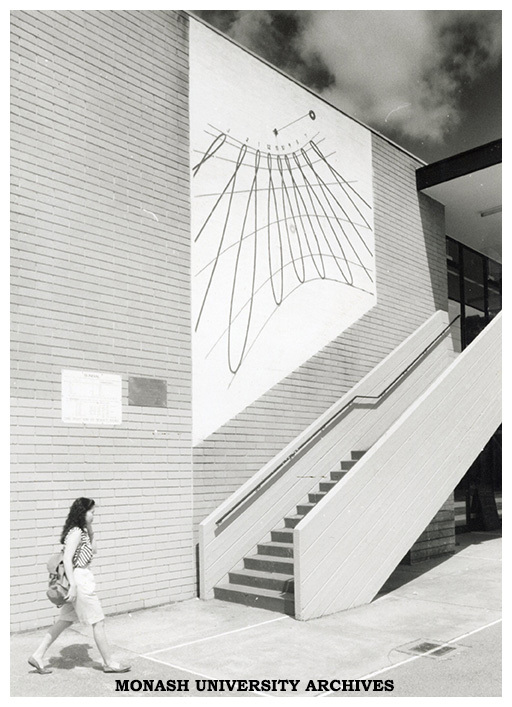 Sun dial and stairs, north face of Union building/campus centre