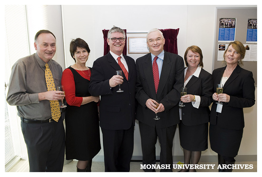 Ian Kiddell, Andrea Heyward, Andrew Picouleau, Peter Marshall, Karen Haywood and Jeanette Devon (left to right) at the opening of the new Human Resources Division building,195 Wellington Rd, Clayton