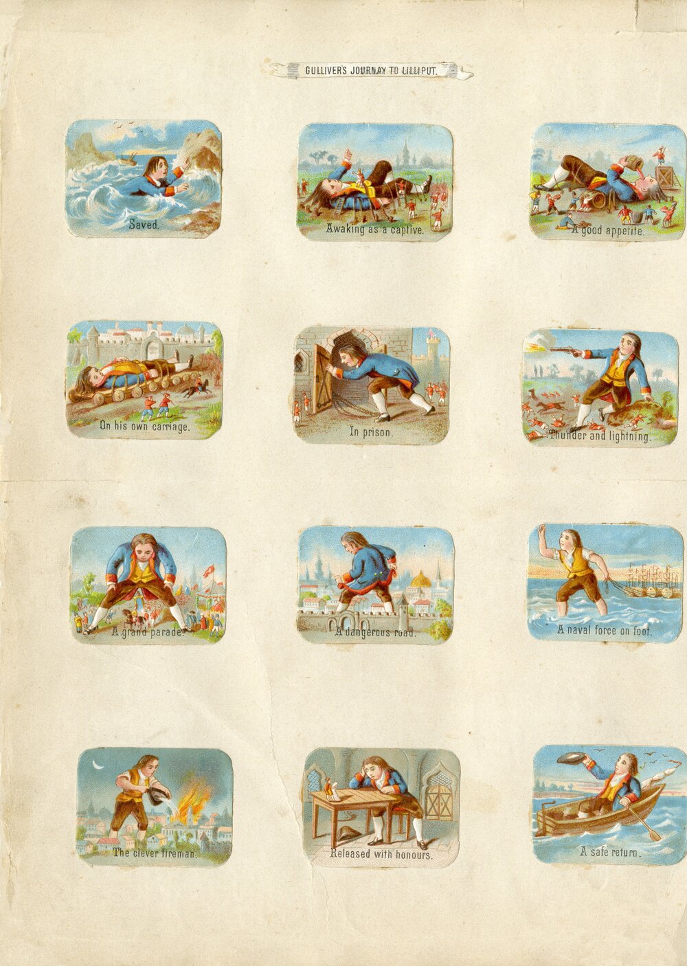Scrapbooking cards : Gulliver's Journay to Lilliput and Military Scenes