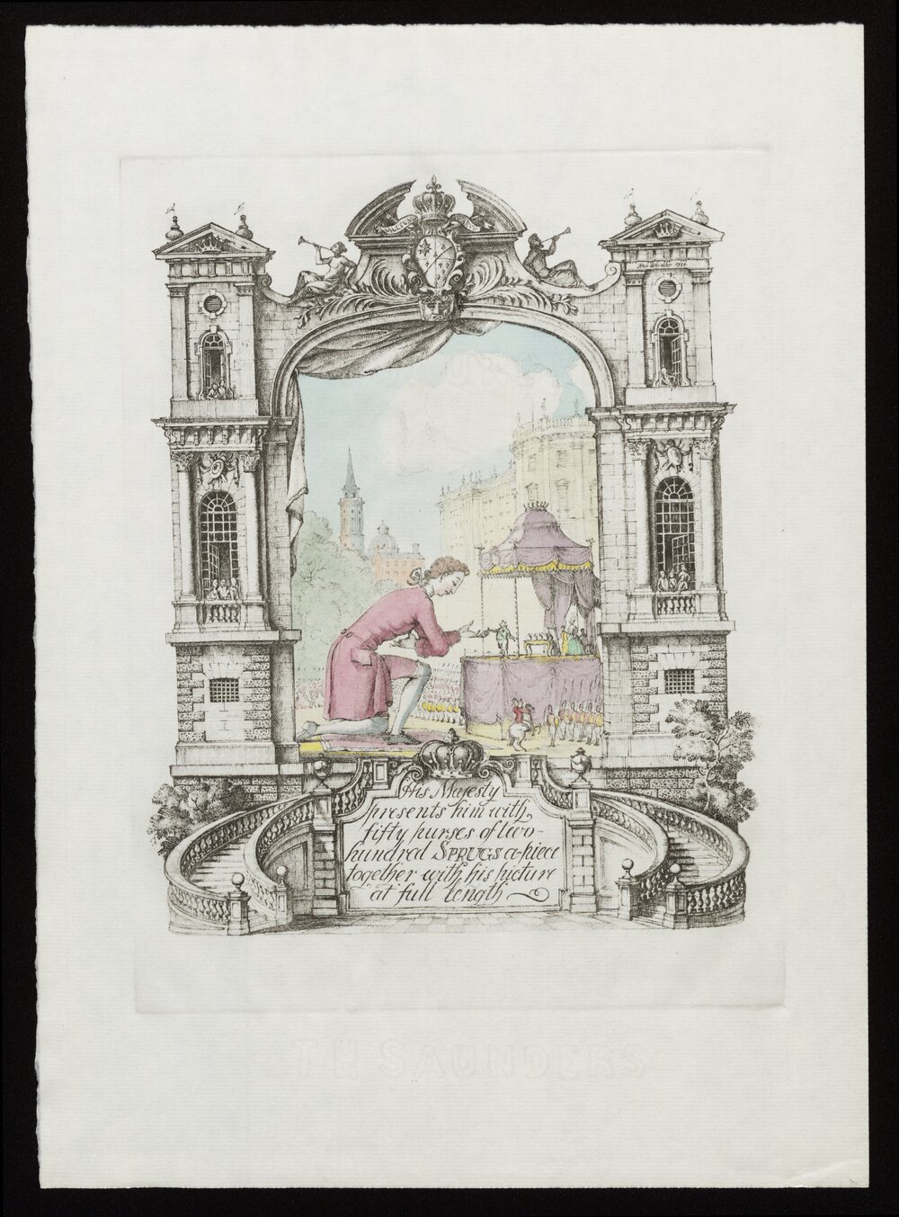 His Majesty presents him with fifty purses of two hundred Sprugs a-piece together with his picture at full length