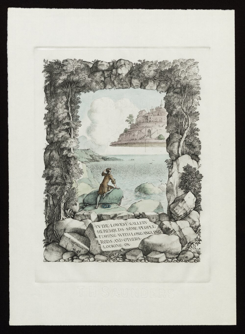 In the lowest gallery he beholds some people fishing with long angling rods and others looking on