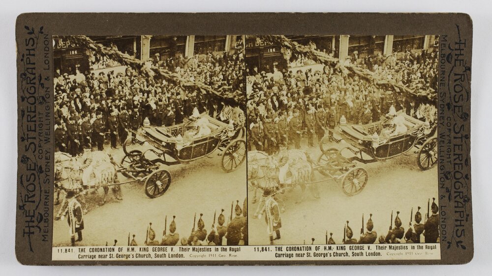 The coronation of H.M. King George V. Their majesties in the royal carriage near St. George's Church, South London