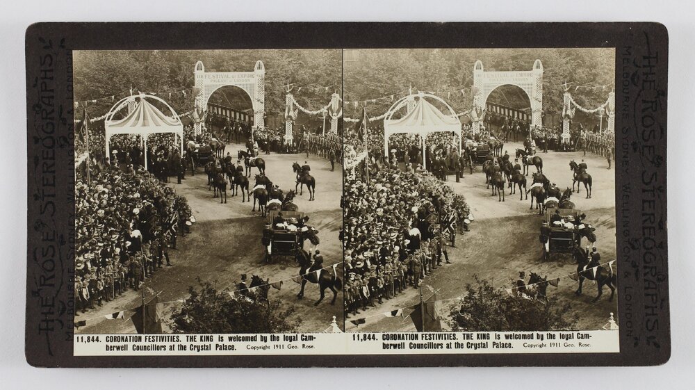 Coronation Festivities. The King is welcomed by the local Camberwell Councillors at the Crystal Palace