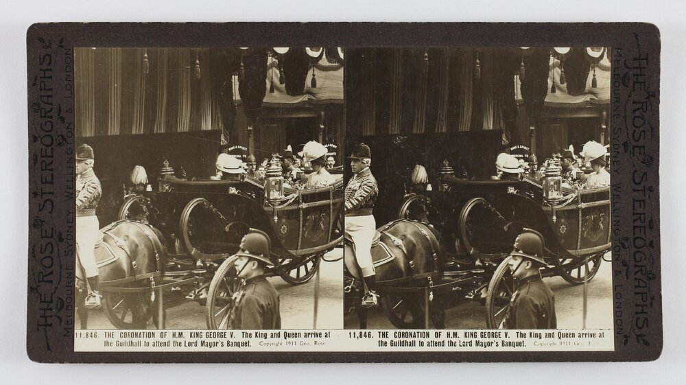 The coronation of H.M. King George V. The King and Queen arrive at the Guildhall to attend the Lord Mayor's Banquet