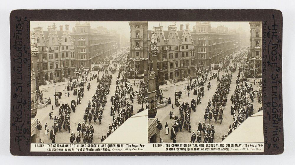 The Coronation of T.M. King George V. and Queen Mary. The royal procession forming up in front of Westminster Abbey