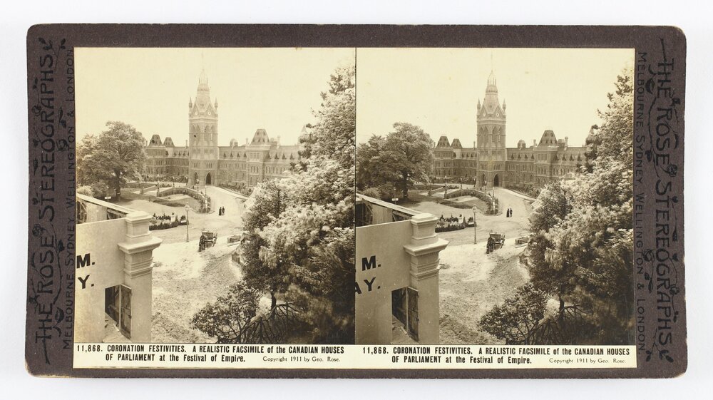 Coronation Festivities. A realistic facsimile of the Canadian Houses of Parliament at the Festival of Empire