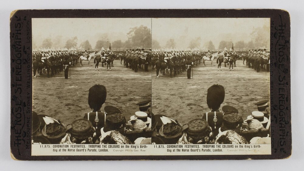Coronation Festivities. Trooping the Colours on the King's birthday at the Horse Guard's Parade, London