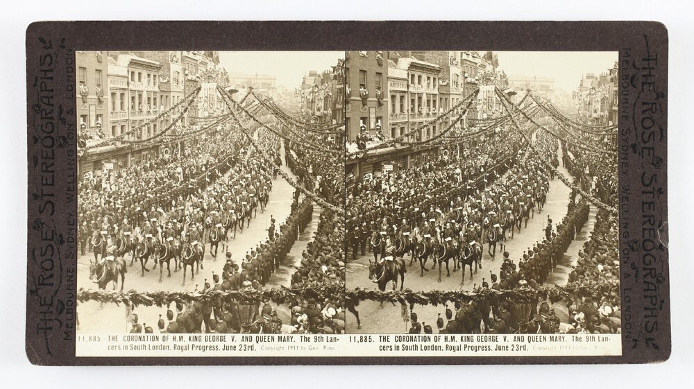 The coronation of H.M. King George V and Queen Mary. The 9th Lancers in South London. Royal progress. June 23rd