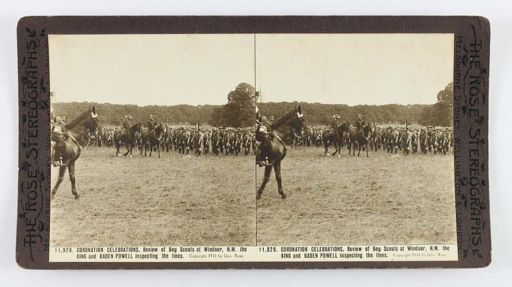 Coronation Celebrations, Review of Boy Scouts at Windsor, H.M. the King and Baden Powell inspecting the lines
