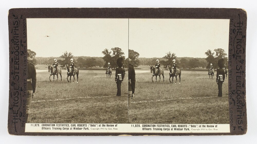 Coronation festivities, Earl Roberts ("Bobs") at the review of Officers Training Corps at Windsor Park