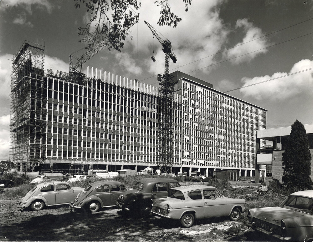 Humanities building, second stage under construction, 1964